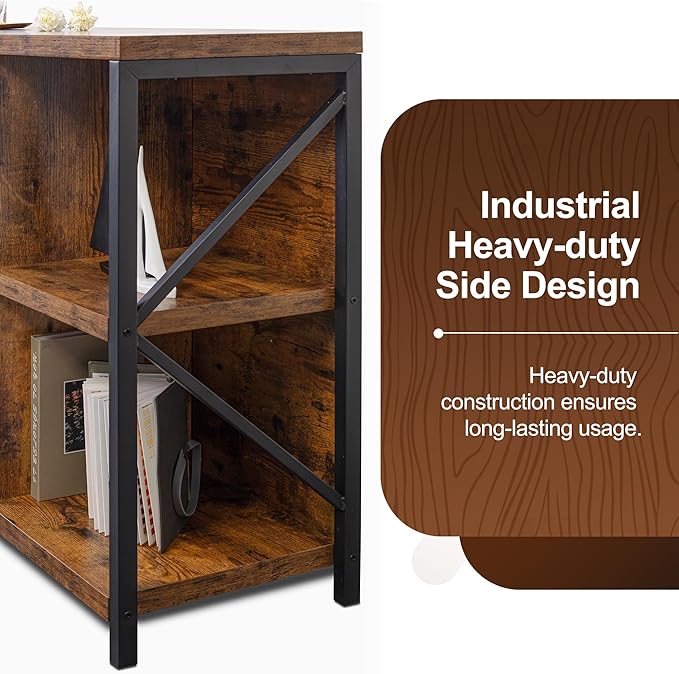 8 Cube Storage Organizer Bookshelf, Industrial Horizontal Bookcase, Accent Cubby Shelf, Media Console Table for Living Room, Home and Office, 63 Inches, Rustic Brown-Ruum Studio Home