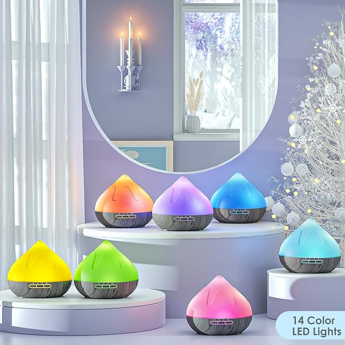500ML Essential Oil Diffuser: Aroma Diffuser with Remote Control for Hotel Spa Yoga Room Humidifier with 14 Colors LED Night Light for Bedroom Home Relaxation, Black-Ruum Studio Home