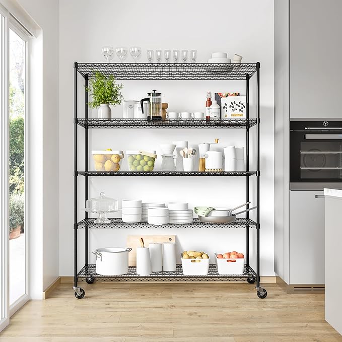 Seville Classics UltraDurable Heavy Duty NSF Solid Steel Wire Rack Storage Unit, Organizer for Garage, Warehouse, Office, Restaurant, Classroom, Kitchen, Black, 5-Tier Shelving, 60" W x 24" D-Ruum Studio Home