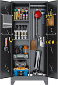 Metal Garage Storage Cabinet with Locking Doors, 71" Tall Broom Closet Storage Cabinet, Heavy Duty Garage Organization Cabinets, Steel Cabinet with Hanging Rod, Assembly Required-Ruum Studio Home