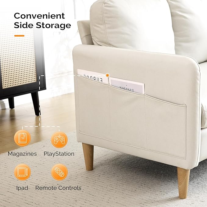 VINGLI 47" Small Couch, Beige Loveseat Mini Couch Mid Century Modern Decor Love Seat for Small Spaces Living Room, Bedroom, Play Room