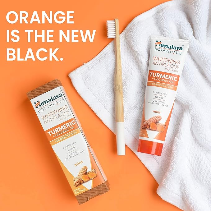 Himalaya Botanique Turmeric & Coconut Oil Whitening Antiplaque Herbal Toothpaste, Whitens Teeth, Fluoride Free, No Artificial Flavors, SLS Free, Vegan, Cruelty Free, Foaming, Mint Flavor, 4 Oz, 1 Pack-Ruum Studio Home