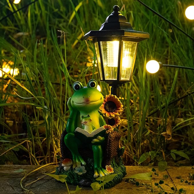 mopha Solar Garden Statues Frog Decor wth Lanterns - 12.5'' Figurines Decorations for Patio Yard Lawn Ornaments Gifts for Christmas Birthday Easter Housewarming-Ruum Studio Home