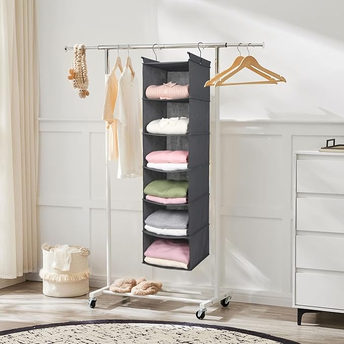 MAX Houser 6 Tier Shelf Hanging Closet Organizer, Closet Hanging Shelf with 2 Sturdy Hooks for Storage, Foldable (Grey)-Ruum Studio Home