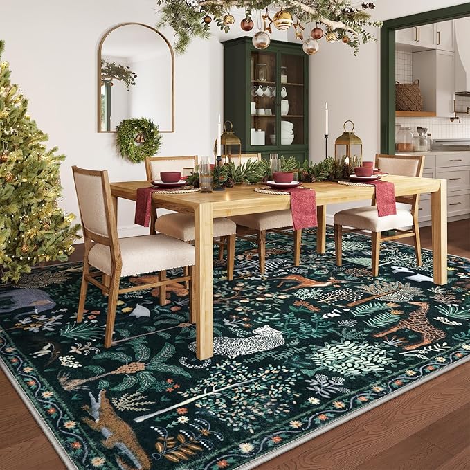 OJIA Jungle Print 8x10 Rugs for Living Room, Green Soft Bedroom Rug Washable Area Rugs 8x10, Modern Dining Room Rug Stain Resistant Floor Carpet for Playroom Kids Nursery Office, Green-Ruum Studio Home