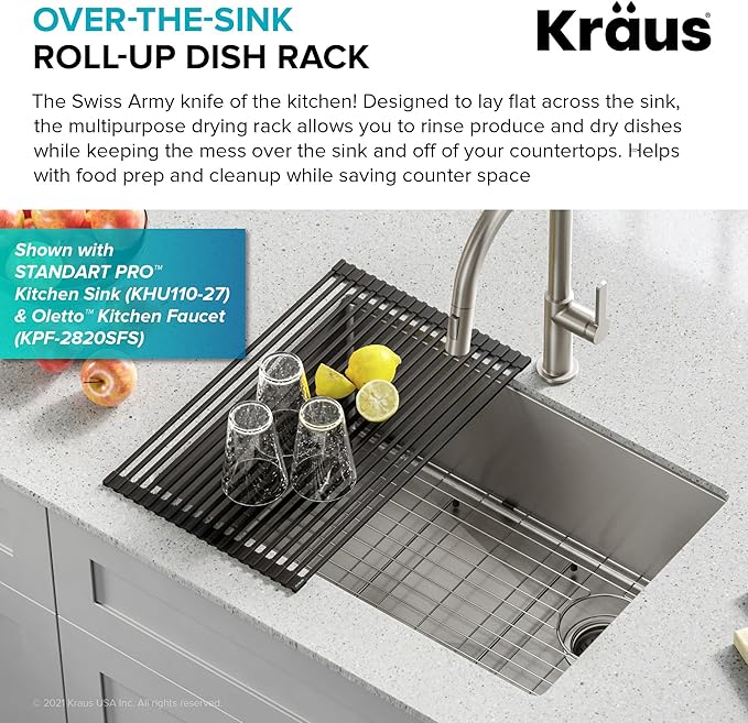Kraus 20.5 in. Over Sink Roll Up Dish Drying Rack in Jet Black-Ruum Studio Home