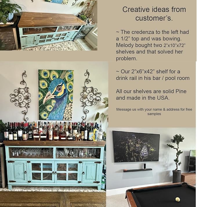 joelsantiques - 42 Inch Wooden Floating Shelves for Wall - 42x6x2 in - Made of Natural Wood - Long Heavy Duty Rustic Wall Shelves for Bedroom - Perfect for Living Room, Kitchen - Black-Ruum Studio Home