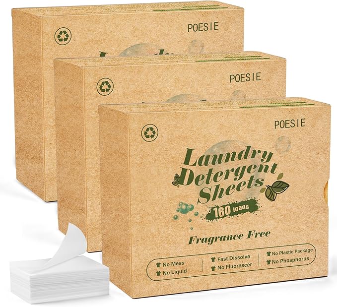 Poesie Laundry Detergent Sheets 3 Pack 480 Count 240 Loads Laundry Detergent for Travel Home Save Space Portable Laundry Strips Hypoallergenic Concentrated Soap Sheets Washing HE Fragrance Free-Ruum Studio Home