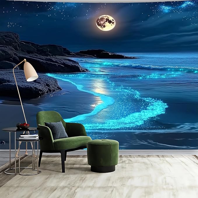 Nature Tapestry Forest Tree Sea Cave Wall Hanging, Stream Through Rainforest Landscape Wall Art Tapestry for Bedroom Living room (Blue Tears, 90"×70", Unframed)-Ruum Studio Home
