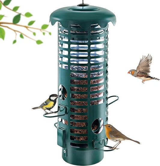 Squirrel Proof Bird Feeder Metal Mesh for Outdoors Hanging,Weight Activated Weatherproof Wild Bird Feeders with Finch Cardinal Chickadee,Large Capacity(Green)-Ruum Studio Home