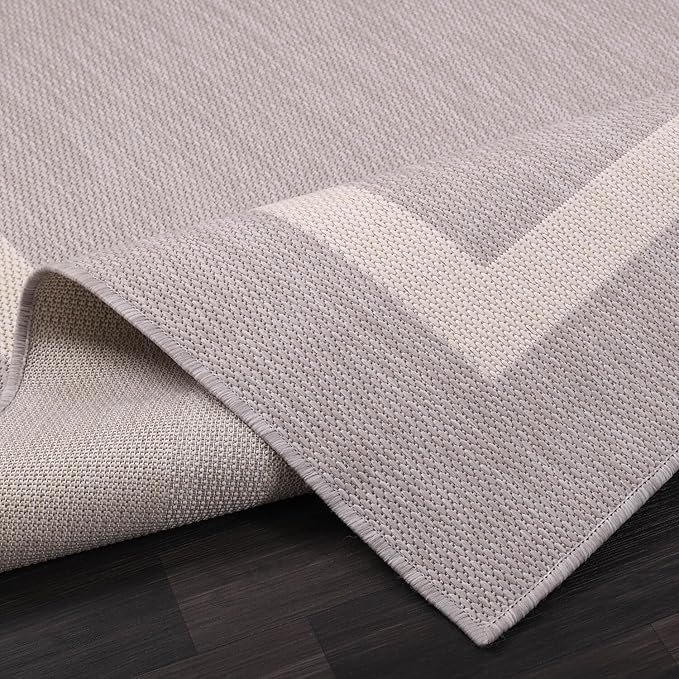 Bordered Outdoor Rug 8x10 Washable Outside Carpet for Indoor Patio Porch Waterproof Easy Cleaning Non Shedding Area Rugs Gray 8 x 10-Ruum Studio Home