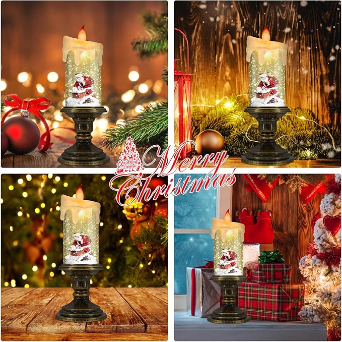 Christmas Flameless Candles, Flickering LED Candles with Timer, Snow Globe Candle Lights for Christmas Decorations-Ruum Studio Home