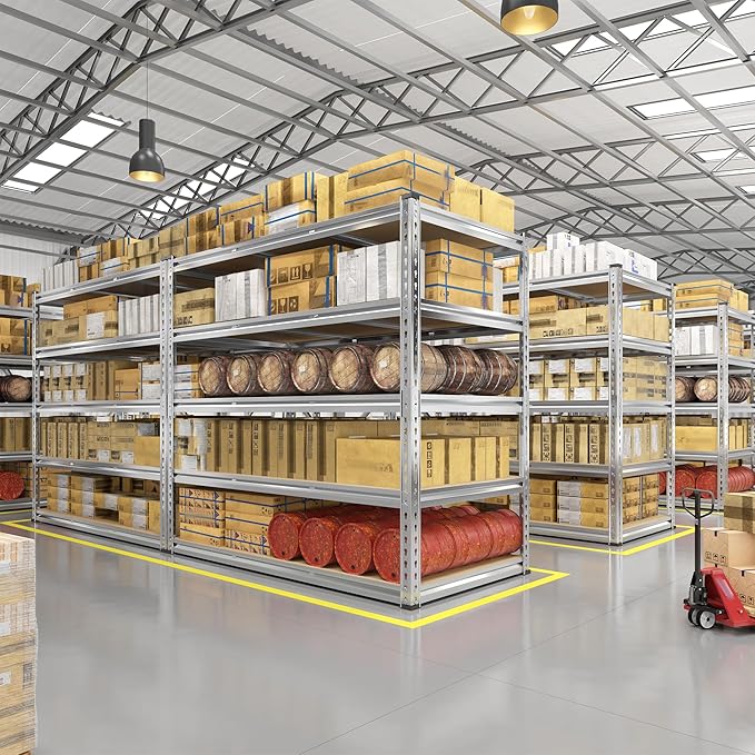 REIBII Garage Shelving, 5 Tier Storage Shelves Load 3020LBS, Adjustable Garage Shelving Heavy Duty, Metal Shelves Unit for Basement, Warehouse, 48" W x 72" H x 24" D, Galvanized-Ruum Studio Home