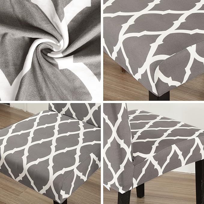 JQinHome Dining Chair Covers Set of 4, High Stretch Removable Washable Parsons Chair Slipcover for Home Party Hotel Wedding Ceremony (Grey White)
