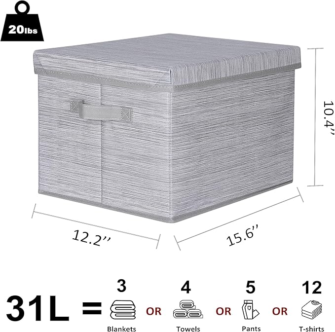 WUIKE 3 Pack Extra Large Closet Storage Bins with Lids, Gray Storage Boxes with Handles, Fabric Storage Baskets with Cover for Bedroom-Ruum Studio Home