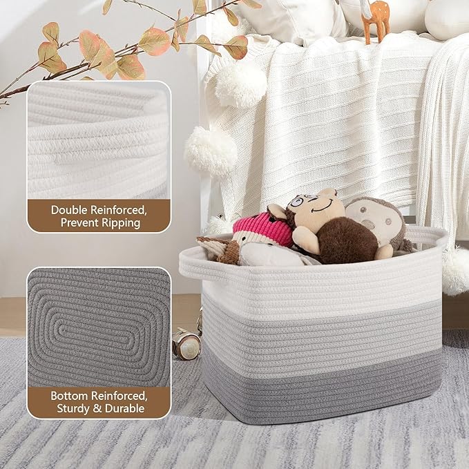 Storage Basket for Organizing, Woven Baskets for Storage, Rectangle Decorative Baskets for Shleves, Closet, Toys, Books, Nursery Organizer Bins - Pack of 3 (Gradient Gray)-Ruum Studio Home