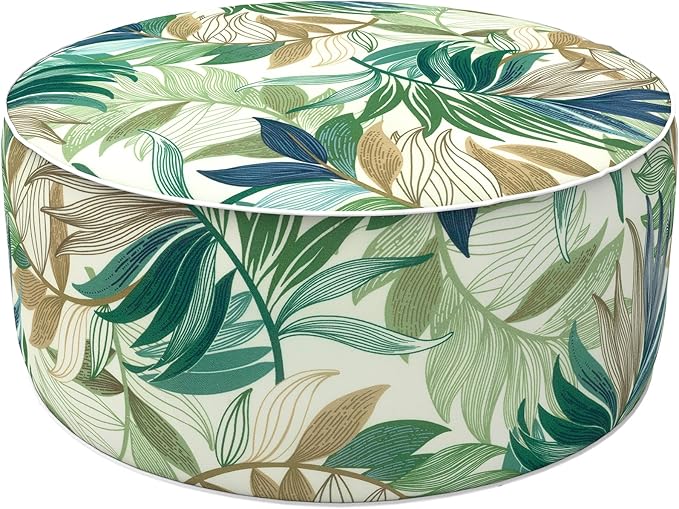 LVTXIII Inflatable Stool Ottoman Footrest with Handle, Decorative Fade-Resistant Foot Stool, Indoor or Outdoor Pouf for Home Garden and Camping Use, D21 x W 21 x H9, Lush Leaf Green-Ruum Studio Home