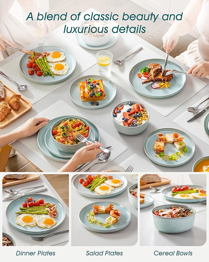 vancasso ANYA 24 Pieces Plates and Bowls Set, Mint Green Dinnerware Sets, Reactive Glaze Dishes Set for 8, Ceramic Dishware Sets Kitchen Dinner Set, Microwave & Dishwasher Safe-Ruum Studio Home