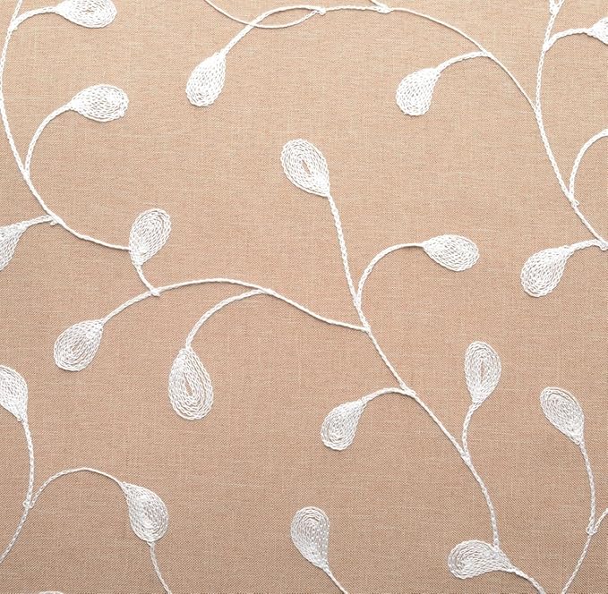 MIUCO Floral Embroidery Semi Sheers Curtain Faux Linen Grommet Window Curtains for Office 52 x 95 Inch 2 Panels, Taupe-Ruum Studio Home