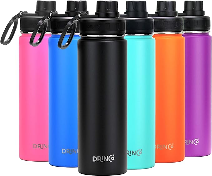 Drinco Stainless Steel Water Bottle Spout Lid Vacuum Insulated Double Wall Water Bottle Wide Mouth (40oz 32oz 22oz 18oz 14oz) Leak Proof Keep Cold Sport Camping Hiking (22 oz, 22oz Black)-Ruum Studio Home