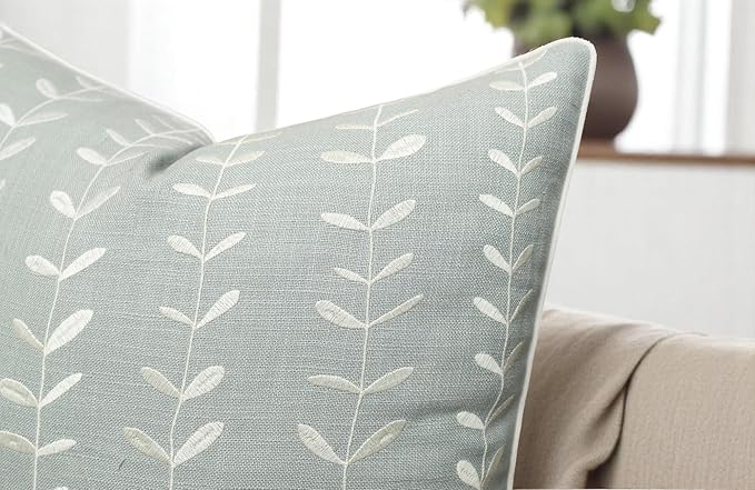 VAGMINE Embroidered Lollipop Pillow Cover - 18x18 Inches Square - 100% Cotton Robins Egg Decorative Cushion Cover - Elegant Stitch Detailing - Cozy Contemporary Accent for Couch, Chair, Bedroom-Ruum Studio Home