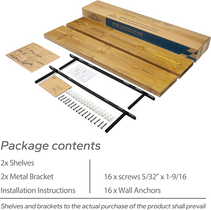 BGMG Wood Floating Shelves for Wall 30 inch Set of 2, Rustic Wooden Wall Mount Shelves for Living Room Bedroom Kitchen Farmhouse 2-30x6.7x1.25 inch- Gold Oak-Ruum Studio Home