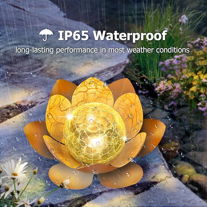 Garden Solar Light Outdoor(2Pack),Crackle Globe Glass Lotus Decoration, Waterproof Metal LED Flower Lights for Patio,Lawn,Walkway,Tabletop,Ground-Ruum Studio Home