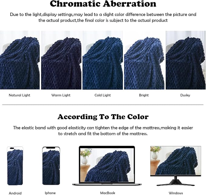 NEWCOSPLAY Super Soft King Blanket Dark Navy Premium Silky Flannel Fleece 3D Clouds Stylish Jacquard Lightweight Bed Blanket All Season Use 350GSM (Dark Navy, King(90"x110"))-Ruum Studio Home