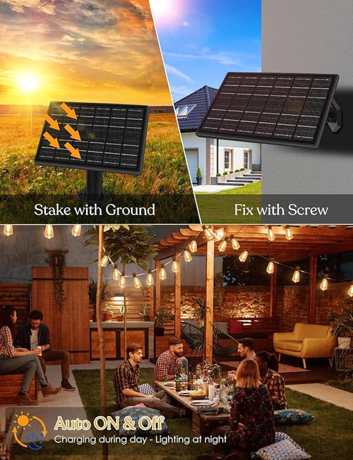 100 FT Solar String Lights Outdoor Waterproof with Remote & USB Port, Solar Power Patio Hanging Lights with Dimmer, Shatterproof LED Edison Bulb Outdoor String Lights for Outside Cafe Yard Fence-Ruum Studio Home