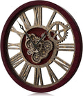 The B-Style Large Wall Clock 24 inch Moving Gear Wall Clock Oversized Vintage Farmhouse Wall Clocks for Living Room Decor Rustic Industrial Wood Clock (Cherry red and Bronze, 36 inch/90cm)-Ruum Studio Home