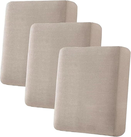 H.VERSAILTEX Super Stretch Individual Seat Cushion/Couch Slipcover Sets Thick Jacquard Textured Twill Fabric (3 Piece Sofa Covers, Sand)-Ruum Studio Home
