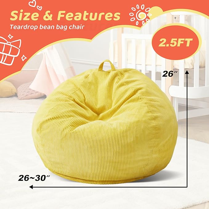 Bean Bag Chairs Teardrop Bean Bag Chair Beanbag Chair with Memory Foam Filled Machine Washable Cover for Living Room, Bedroom (Small,Yellow)-Ruum Studio Home