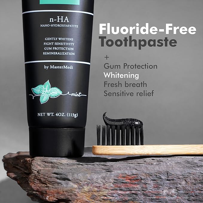 MasterMedi Charcoal Toothpaste with Nano Hydroxyapatite – Fluoride Free, SLS Free, Sensitive Whitening, Enamel Support, Spearmint Flavor, Dentist Recommended, 4 oz (Pack of 2)-Ruum Studio Home