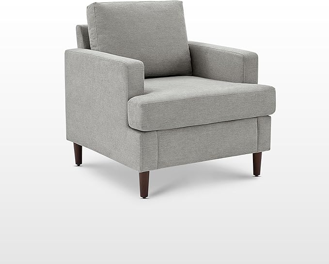 Mid-Century Accent Chair,Modern Linen Fabric Armchair for Living Room,Comfy Upholstered Reading Accent Chairs for Bedroom,Single Sofa Chair with Wood Legs (Light Grey, 2 Pack)-Ruum Studio Home