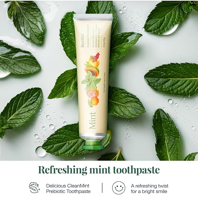 Revitin Toothpaste | Fluoride-Free Prebiotic Mint Tooth Gel | No SLS, Gluten Free, Dye Free, GMO Free, No Sweeteners | Non-Toxic, Kid Approved, Pack of 5-Ruum Studio Home