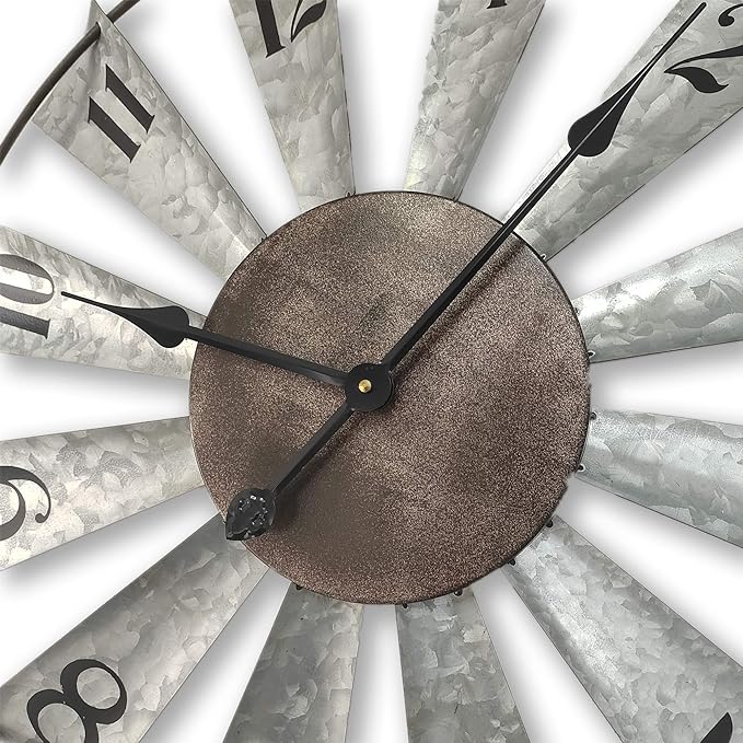 Mrocioa 30inch Windmill Distressed Metal Wall Clocks Rustic Large Decorative Clock Oversized Farmhouse Decor,Non Ticking,Battery Operated-Ruum Studio Home