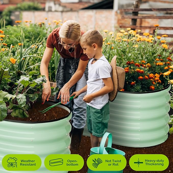 2 Pcs 4.5x2x1ft Oval Raised Garden Bed, Galvanized Raised Beds,Open-Ended Base Metal Raised Planter Beds,Garden Bed Outdoor,Planter Raised Boxes for Vegetables, Flowers,Tool-Free Asse,Green-Ruum Studio Home