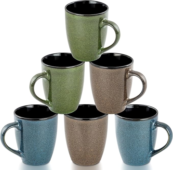 Ceramic Coffee Mugs 12oz, Set of 6 - Large With Handle for Men, Women, Dad, Mom - Modern Cups for Tea, Latte, Cappuccino, Cocoa (6 Pack)-Ruum Studio Home