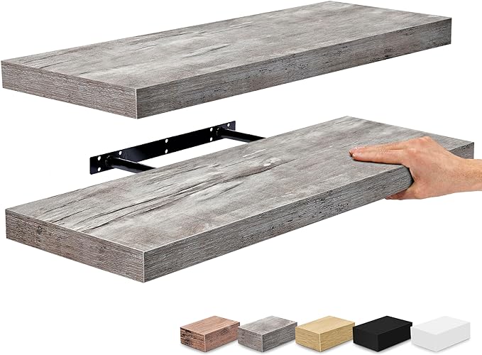 Sorbus Floating Shelves for Wall - 24" Bathroom Shelves, Wall Decor for Bedroom, Kitchen, Living Room, Home Decor & Book Storage - Mounted Floating Shelf with Invisible Brackets (Gray, 2 Pack)-Ruum Studio Home