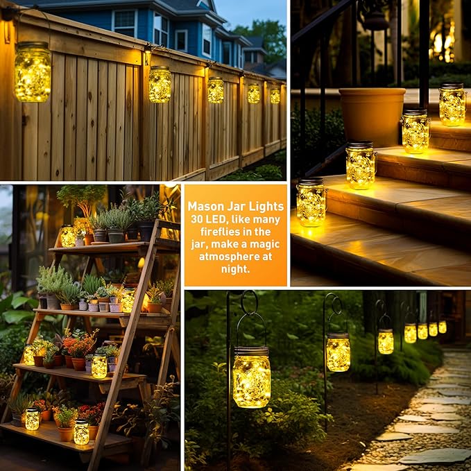 GIGALUMI Solar Mason Jar Lights, 12 Pack 30 Led String Fairy Lights Garden Lights Outdoor Waterproof Metal Lid Hanging Solar Lanterns for Outdoor, Garden, Patio, Lawn, Balcony Decoration-Ruum Studio Home