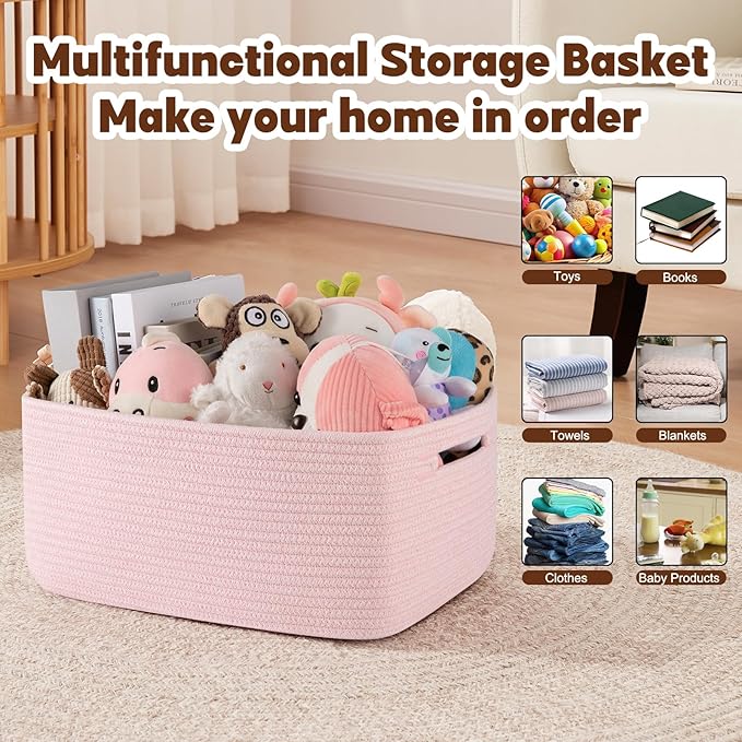 OIAHOMY Storage Basket for Shelves, Closet Cube Storage Bins Baskets for Clothes Blanket Towels, Baby Nursery, Toy Baskets Box, Woven Rope Basket, 17.72*12.99*7.87 IN, 2 Packs Mixed Pink-Ruum Studio Home