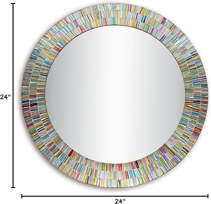 Bohemian Rainbow Wall Mirror -Glass Mosaic Mirror Decorative Wall Mirror, Multi Color Spectrum Wall Mountable, 24" Multi-Color Round Framed Mirror-Ruum Studio Home