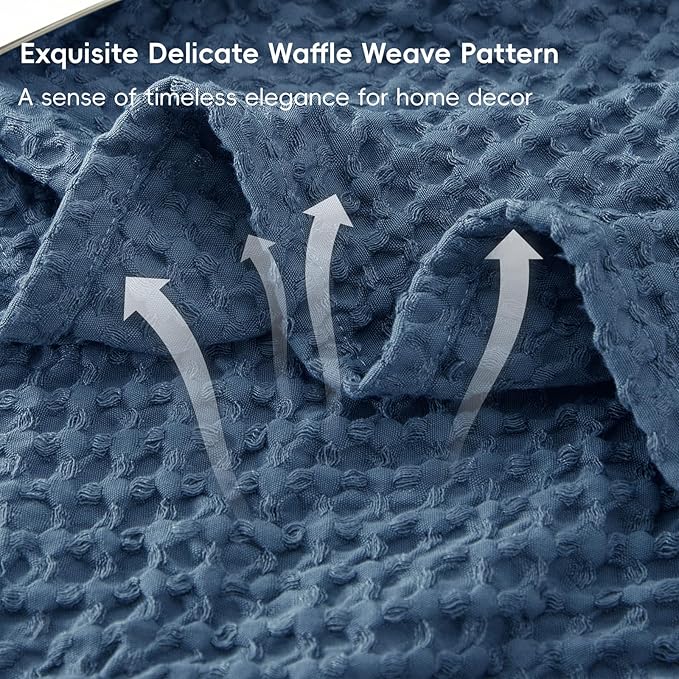 PHF Ultra Soft Waffle Weave Blanket King Size 104"x 90"- Washed Lightweight Breathablee Cozy Woven Blanket - Great for Couch Bed Sofa Home Car - Navy Blue-Ruum Studio Home