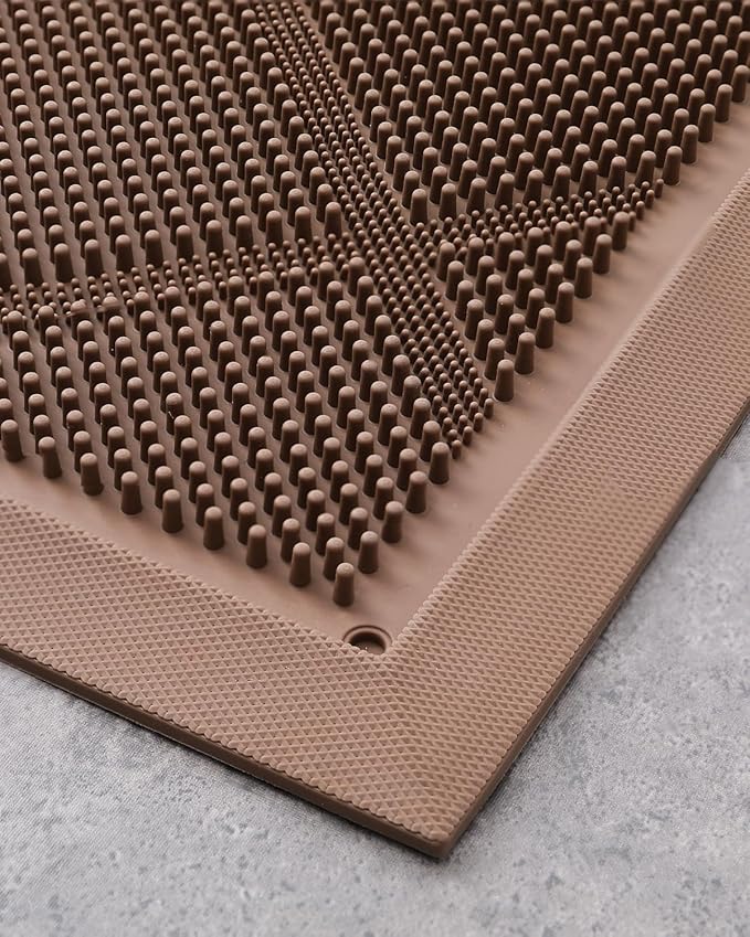 DEXI Front Door Mats Outside Entrance, 17x36 Rubber Waterproof Dirt Trapping Entry Mat for Entryway, Heavy Duty Non-Slip Low-Profile Welcome Doormat All Weather for Patio, Brown-Ruum Studio Home