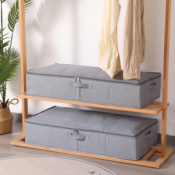 Under the Bed Storage Bins, 31.5 x 15.7 x 5.9 Inch Closet Organizers with Reinforced Handles for Blanket, Sheets, Pillows, Towels, Shoes, Grey, 3 Pack-Ruum Studio Home