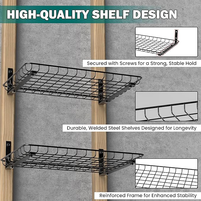 EVERHANGER Garage Wall Shelves 12x18 Inch, Wall Mounted Storage Shelf, Metal Shelf Rack, Heavy-Duty Shelf Organizer 2 Pack, Black-Ruum Studio Home