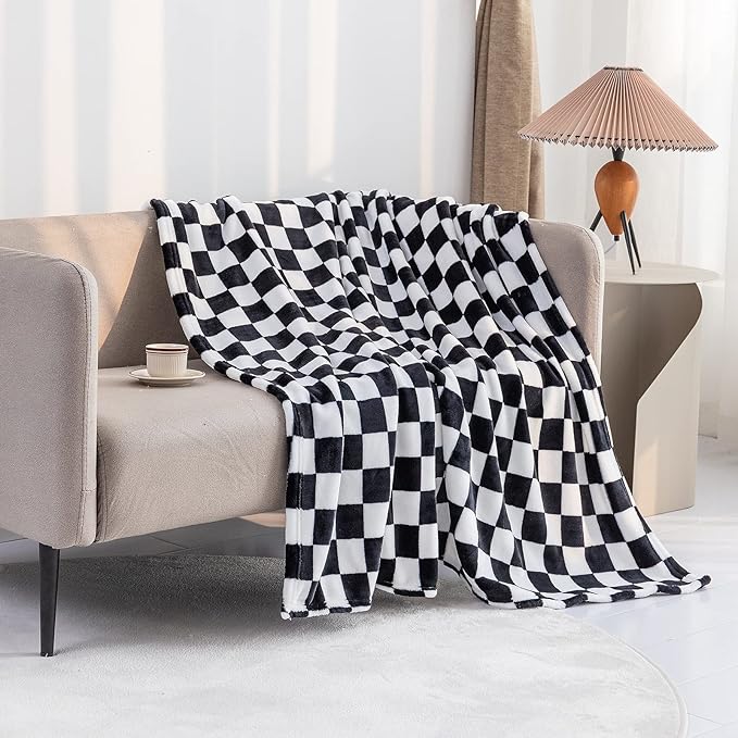 LOMAO Throw Blankets Flannel Blanket with Checkerboard Grid Pattern Soft Throw Blanket for Couch, Bed, Sofa Luxurious Warm and Cozy for All Seasons (Black, 40"x50")-Ruum Studio Home