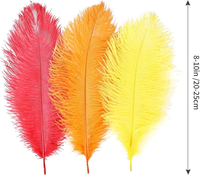 THARAHT Red Orange Yellow Ostrich Feathers 12pcs Natural Bulk 8-10Inch 20cm-25cm for Crafts Wedding Party Centerpieces Halloween and Home Decoration Feathers-Ruum Studio Home