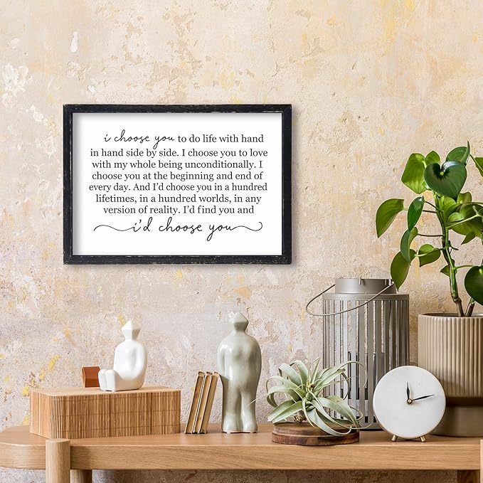 I Choose You To Do Life Sign Wall Decor 16X11 I Love You InchRomantic Marriage Art Wooden Framed Wall Hanging (Black)-Ruum Studio Home