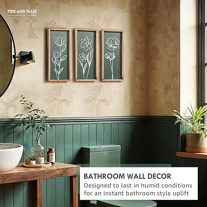 3D Floral Green Wall Art (Set of 3) Lightweight, Wooden Ready-to-Hang Boho Framed Wall Art for Bathroom, Master Bedroom, Living Room or Office - Premium Sage Green Farmhouse Decor - Gift-Boxed-Ruum Studio Home
